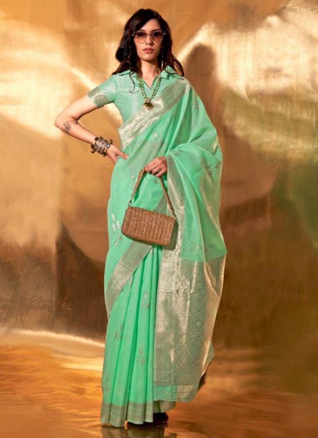 Georgette Green Wedding Wear Hand Woven Saree